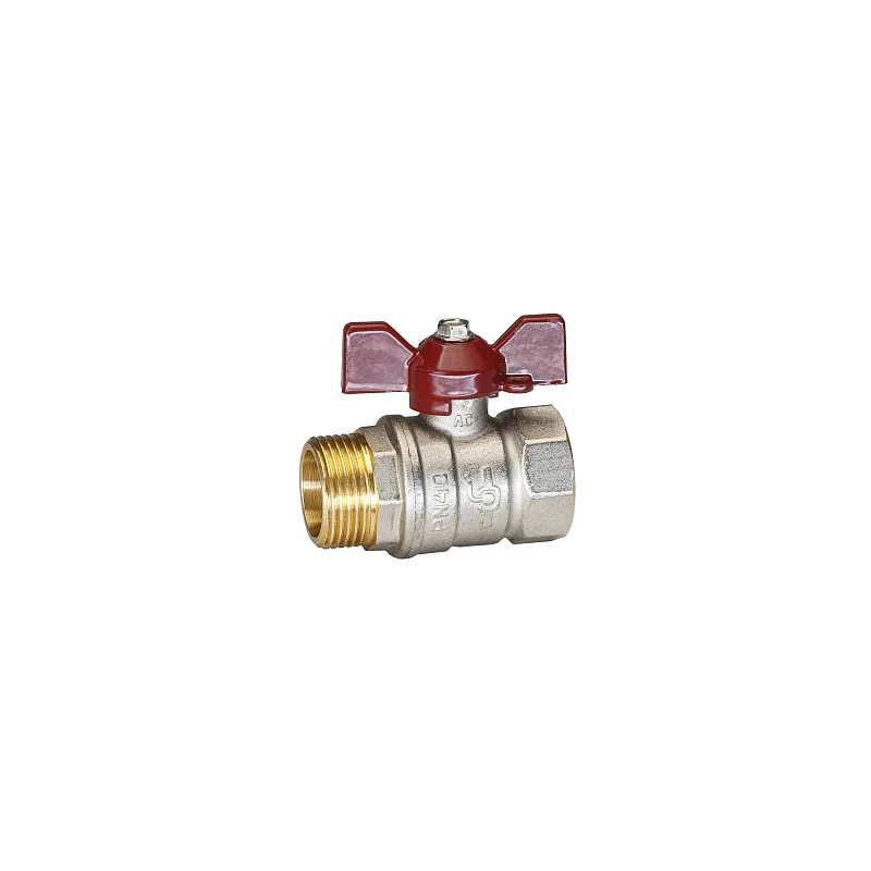 Кран шаровой латунный никель Temper Ду 20 (3/4”) PN40, ВН/НР, бабочка 8820ВНБ3440, DN 20, 3/4 дюйма