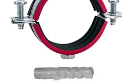 Хомут трубный сталь оц с резин прокладк 6" (Дн 159-166) ±2мм М10 в/к винт-шуруп, дюбель (Россия)