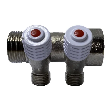 Коллектор  лат нк 3/4" ВР/НР на 2 вых 1/2" НР с регул клап Пензапромарматура 00422013