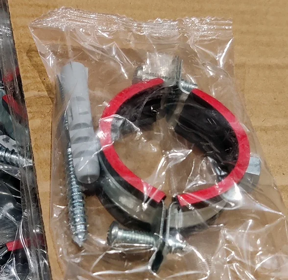 Хомут трубный сталь оц с резин прокл 1 1/4" (Дн 39-46) ±2мм М8 в/к винт-шуруп, дюбель (1 шт.) МС