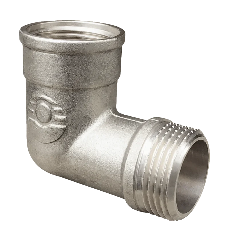 Угольник латунь никель переходной Ду 15 (1/2") ВР/НР Valfex VF.092.N.012, DN 15, 1/2 дюйма