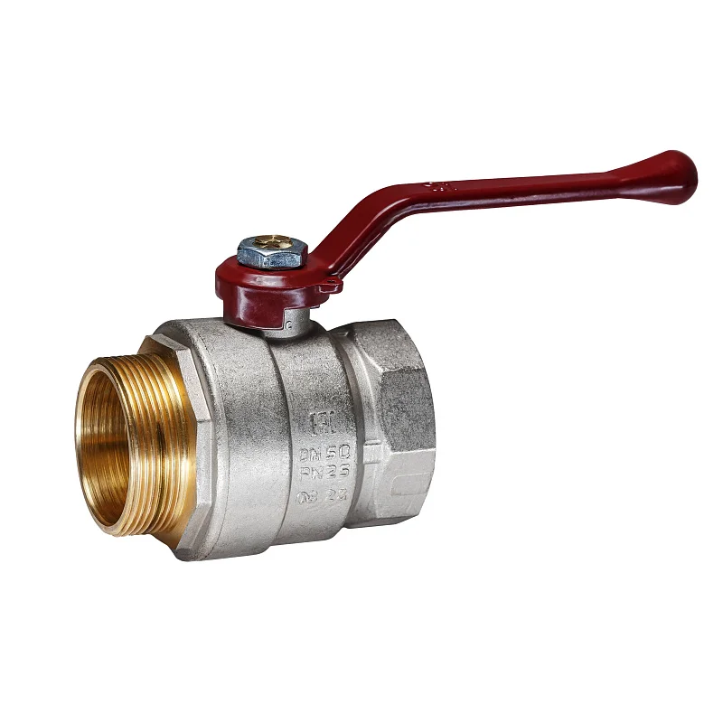 Кран шаровой латунный никель Temper Ду 50 (2”) PN25, ВН/НР, рычаг 8850ВНР225, DN 50