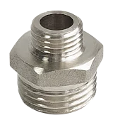 Ниппель латунь никель переходной Ду 15х10 (1/2"х3/8") НР Valfex VF.580.N.012.038, DN 15, 1/2 дюйма