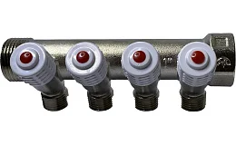 Коллектор лат нк 3/4" ВР/НР на 4 вых 1/2" НР с регул клап Пензапромарматура 00622013