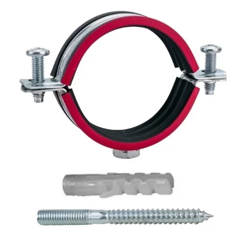 Хомут трубный сталь оц с резин прокл 4" (Дн 108-116) ±2мм М8 в/к винт-шуруп, дюбель  (1 шт.) МС