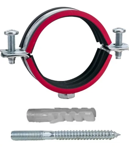 Хомут трубный сталь оц с резин прокладк 2 1/2" (Дн 74-80) ±2мм М8 в/к винт-шуруп, дюбель BILTI