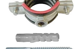 Хомут трубный сталь оц с резин прокл 1/2" (Дн 20-24) ±2мм М8 в/к винт-шуруп, дюбель  (1 шт.) МС