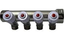 Коллектор лат нк 1" ВР/НР на 4 вых 1/2" НР с регул клап Пензапромарматура 00632013