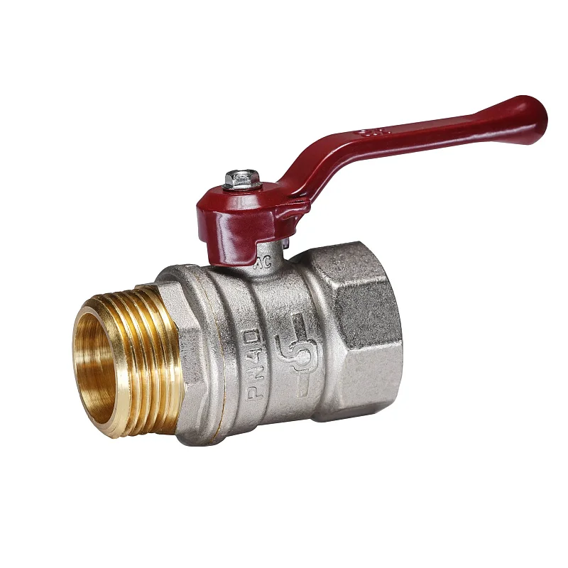 Кран шаровой латунный никель Temper Ду 25 (1”) PN40, ВН/НР, рычаг 8825ВНР140, DN 25, 1 дюйм