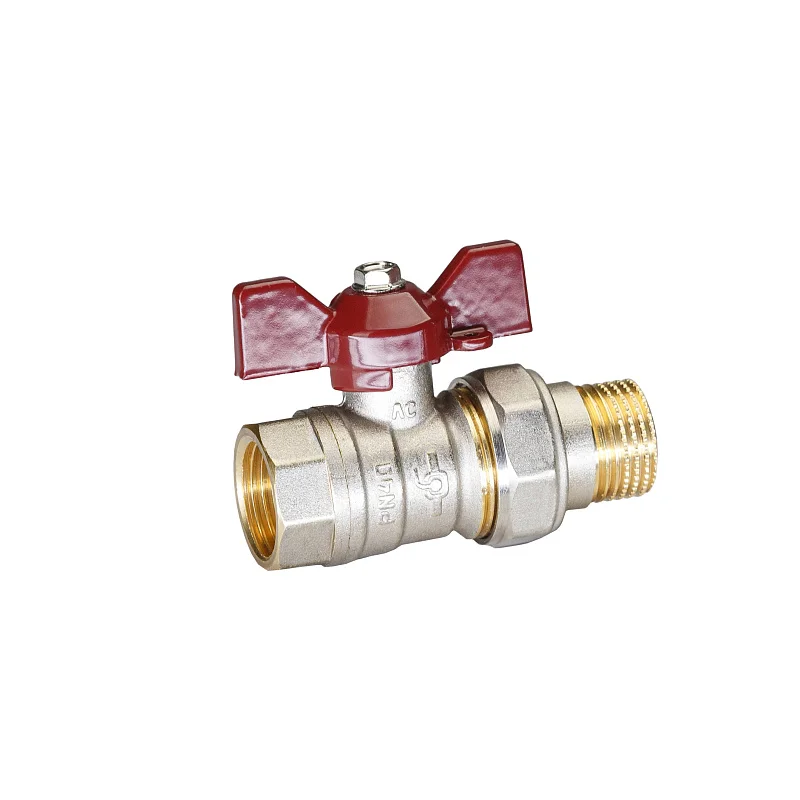 Кран шаровой латунный никель Temper Ду 15 (1/2”) PN40, ВН/НР американка, бабочка 8815ВАБ1240, DN 15, 1/2 дюйма