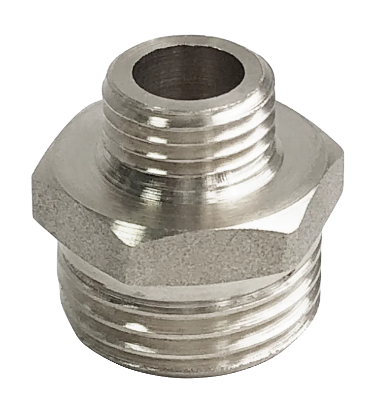 Ниппель латунь никель переходной Ду 10х8 (3/8"х1/4") НР Valfex VF.580.N.038.014, DN 10