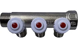 Коллектор лат нк 3/4" ВР/НР на 3 вых 1/2" НР с регул клап Пензапромарматура 00522013