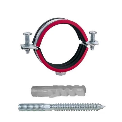 Хомут трубный сталь оц с резин прокл 1 1/4" (Дн 39-46) ±2мм М8 в/к винт-шуруп, дюбель (1 шт.) МС
