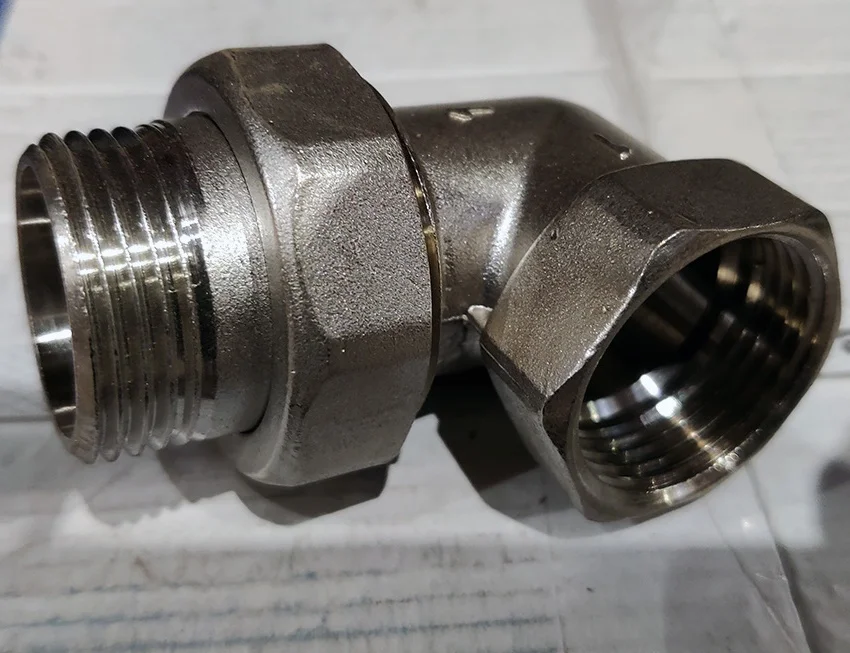 Соединитель латунь никель американка Ду 20 (3/4") угловой ВР/НР Valfex VF.098.N.034, DN 20, 3/4 дюйма