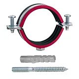 Хомут трубный сталь оц с резин прокладк 6" (Дн 159-166) ±2мм М10 в/к винт-шуруп, дюбель (Россия)