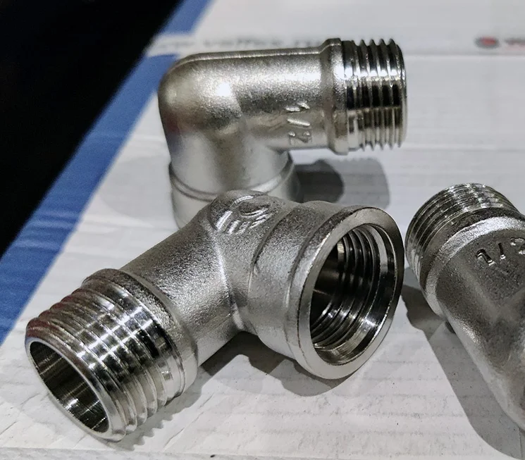 Угольник латунь никель переходной Ду 15 (1/2") ВР/НР Valfex VF.092.N.012, DN 15, 1/2 дюйма