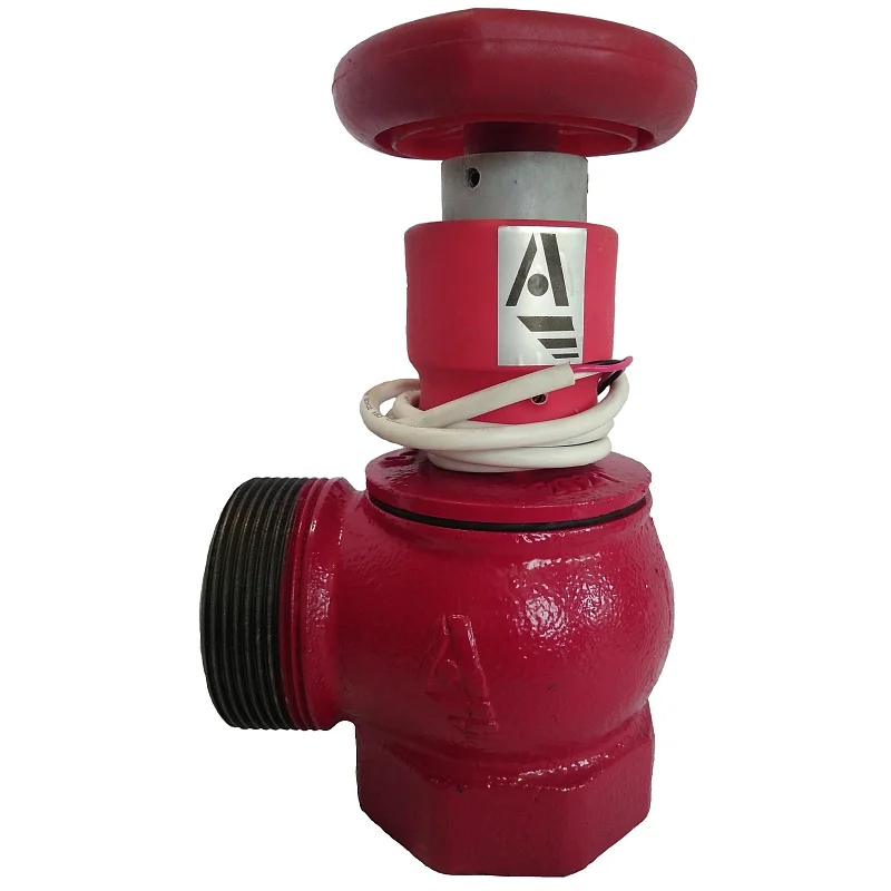 Клапан пожарн чугун угл 90 гр КПЧМ 50-1 Ду 50 1,6 МПа муфта-цапка с датч пол ДППК 24 Апогей 110030, DN 50