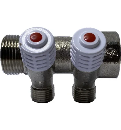 Коллектор лат нк 1" ВР/НР на 2 вых 1/2" НР с регул клап Пензапромарматура 00432013