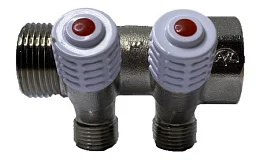 Коллектор  лат нк 3/4" ВР/НР на 2 вых 1/2" НР с регул клап Пензапромарматура 00422013