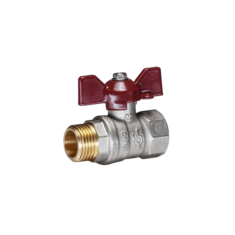 Кран шаровой латунный никель Temper Ду 15 (1/2”) PN40, ВН/НР, бабочка 8815ВНБ1240, DN 15, 1/2 дюйма