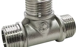 Тройник латунь никель переходной Ду 15х20х20 (1/2"х3/4"х3/4") НР/НР/НР Valfex VF.131.N.034, DN 15, 1/2 дюйма