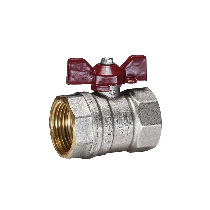 Кран шаровой латунный никель Temper Ду 25 (1”) PN40, ВН/ВН, бабочка 8825ВВБ140, DN 25, 1 дюйм