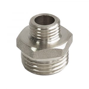 Ниппель латунь никель переходной Ду 15х10 (1/2"х3/8") НР Valfex VF.580.N.012.038, DN 15, 1/2 дюйма